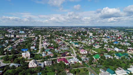 Top view of Gruazy town in Lipetsk oblast in Russiaの写真素材