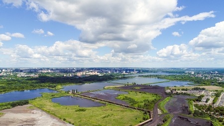 Top view of the settlers of the NLMK plant in Lipetsk, Russiaの写真素材