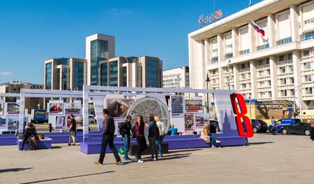 Moscow, Russia - August 31.2017. Exhibition dedicated to history of Moscow metro on Turgenevskaya Squareのeditorial素材