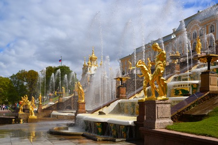 Peterhof, Russia - June 03. 2017. Sculptures of Great Cascade Fountainのeditorial素材