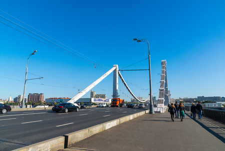 Moscow, Russia - September 24. 2017. Movement of people and cars on Crimean bridgeのeditorial素材