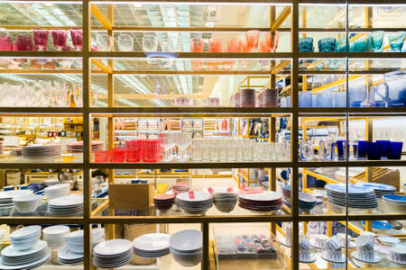 Large shop window with utensilsの写真素材