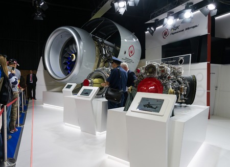 Zhukovsky, Russia - July 22. 2017. United Engine Corporationat on a Space salon MAKS-2017