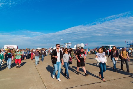 Zhukovsky, Russia - July 24. 2017. The people at the international aerospace show MAKS 2017のeditorial素材