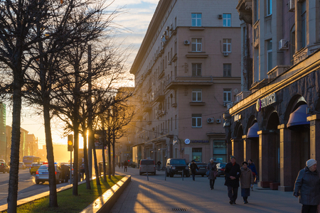 Moscow, Russia -November 2. 2017. Sunset on Kutuzov Avenueのeditorial素材