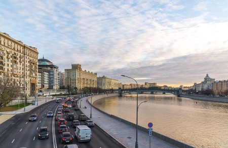 Moscow, Russia -November 2. 2017. Views of Smolenskaya embankment and Borodino bridgeのeditorial素材