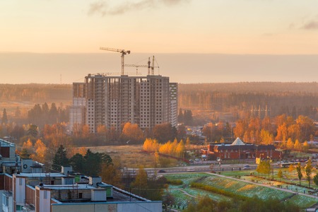 Construction of multi-storey residential house at dawnの写真素材