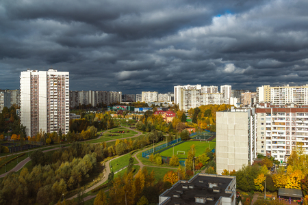 Moscow, Russia - October 10. 2017. 16 microdistrict of city of Zelenograd in cloudy weatherのeditorial素材