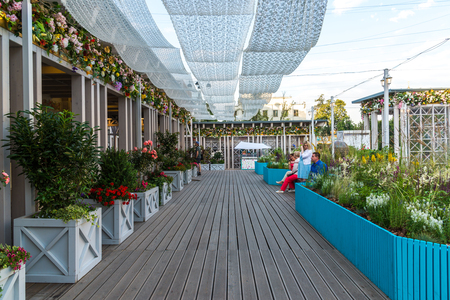 Moscow, Russia - July 25. 2017. trading pavilions on a Tverskaya Squareのeditorial素材