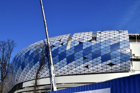 Moscow, Russia - March 17. 2018. Reconstruction of football stadium Dynamoのeditorial素材