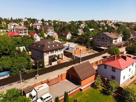 View of the cottage village near Moscow from the top, Russiaの写真素材