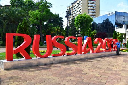 Sochi, Russia - May 30. 2018. installation of inscription symbolizes FIFA World Cup 2018 in Cooperative Squareのeditorial素材