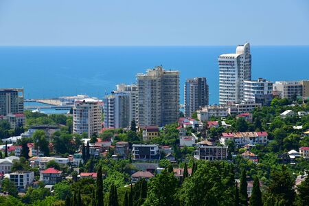 Sochi, Russia - June 5. 2018. Panorama of city against background of Black Seaのeditorial素材