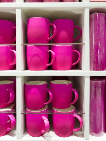 A pink cups in the shop windowの写真素材