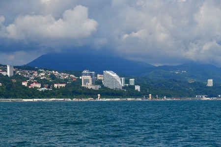 view of city from a sea side in Sochi, Russiaの写真素材