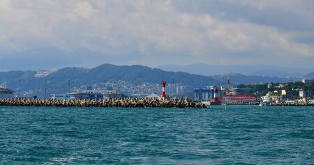 Sochi, Russia - June 22018. panorama of the sea port with a lighthouseのeditorial素材