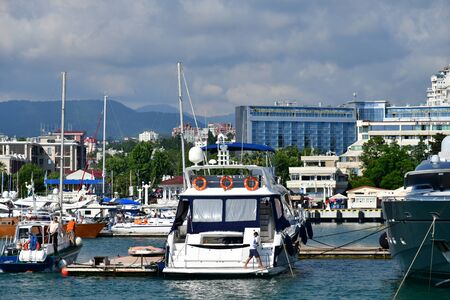 Sochi, Russia - June 22018. many different ships in the seaportのeditorial素材