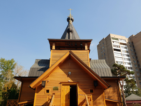 Church of St. Nicholas at Straw Hut in a Timiryazevsky district of Moscow Russiaの写真素材