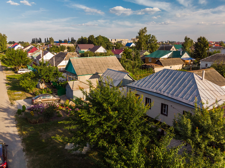 top view of a one-story provincial city in Russiaの写真素材