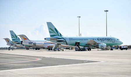 Larnaca, Cyprus - November 6. 2018. Aircraft of Tus Airways and Cyprus Airways in airportのeditorial素材