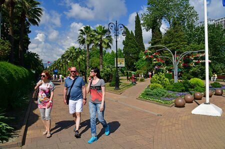 Sochi, Russia - June 2. 2018. The Pedestrian street Navaginskaya - a traditional place for walking touristsのeditorial素材