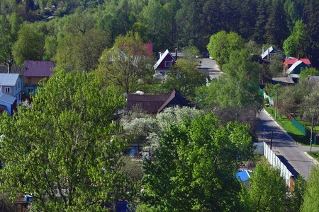 village surrounded by forest in Moscow region in Russiaの写真素材