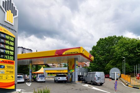 Sochi, Russia - June 5. 2018. Rosneft - gas station on highway A-147 from Adler to Sochiのeditorial素材