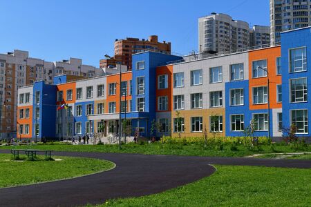 Khimki,Russia - May 10. 2018. State comprehensive school of primary and secondary educationのeditorial素材