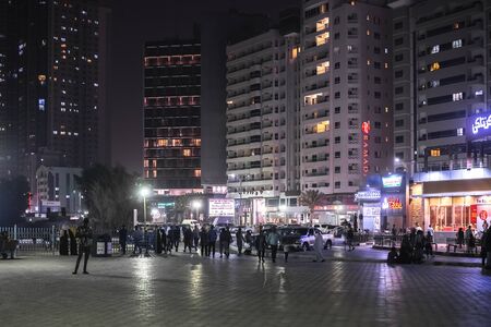 Ajman, UAE - April 6. 2018. Street Sheikh Humaida bin Rashid al-Nuaimi at night