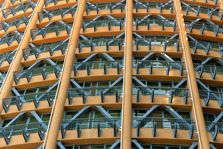 Fragment of facade of modern building with metal structures