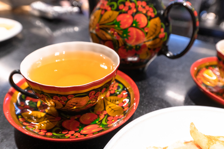 Tea in the dishes painted in national traditions, Russiaの写真素材