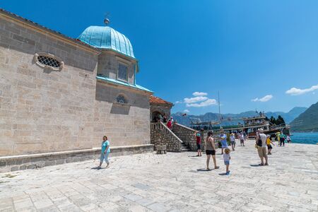 Perast, Montenegro - June 10. 2019: Church of Our Lady of the Rocks on artificial island of Gospa od Skrpjela.のeditorial素材