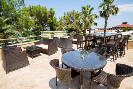 Cafe with round tables in the open air in Turkeyの写真素材