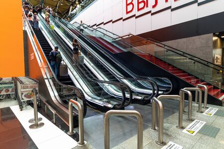 Moscow, Russia - June 26. 2019. Escalator in Sheremetyevo International Airport, new terminal B