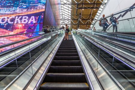 Moscow, Russia - June 26. 2019. Escalator in Sheremetyevo International Airport, new terminal B