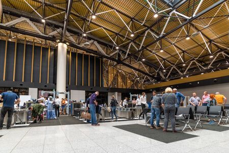 Moscow, Russia - June 26. 2019.Passengers security screening in Departure Interior in Sheremetyevo...