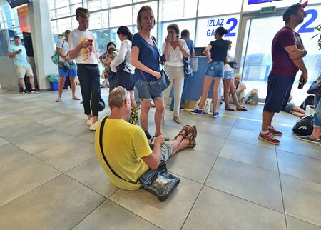 Tivat, Montenegro - Oct 10. 2019. Crowded Departure hall of an international airport Tivat