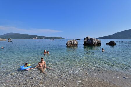 Herceg Novi, Montenegro - June 10. 2019. People relax on the central city beachのeditorial素材