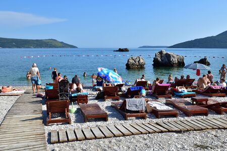 Herceg Novi, Montenegro - June 10. 2019. People relax on the central city beachのeditorial素材