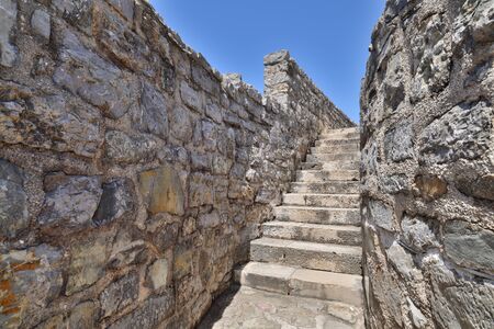 Steps along stone walls in the Old City in Budva, Montenegro.の写真素材