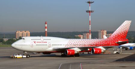 Moscow, Russia - June 8. 2019. Rossiya airline plane on take-off field to Vnukovo airportのeditorial素材