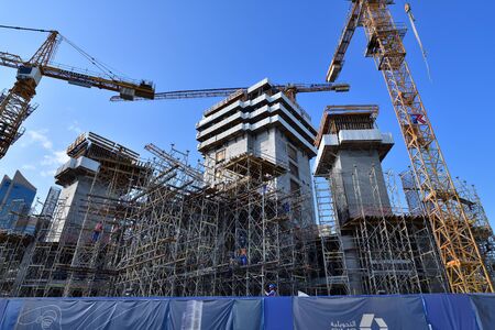 Doha, Qatar - Nov 29. 2019. The Skyscraper construction site in the city center