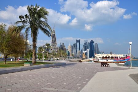 Doha, Qatar - Nov 21. 2019. Skyscrapers of The West Bay Doha from Corniche Waterfront