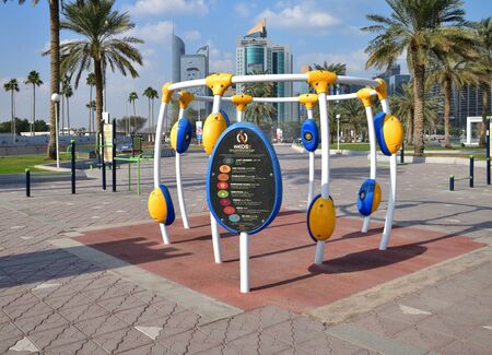 Doha, Qatar - Nov 21. 2019. Childrens play complex in West Bay Doha on a Corniche Waterfrontのeditorial素材