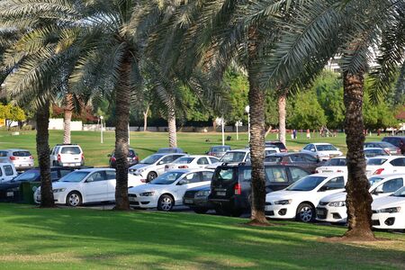 Doha, Qatar - Nov 21. 2019. Dallah Parking in the park on Corniche street. West Bay