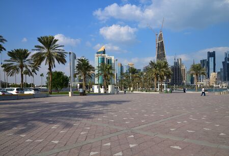Doha, Qatar - Nov 21. 2019. Skyscrapers of West Bay Doha from Corniche Waterfrontのeditorial素材
