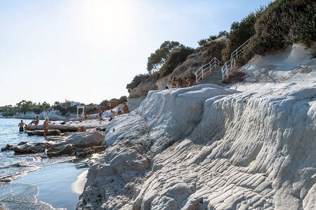Limassol, Cyprus - Oct 10. 2019 The Governor beach with white limestone cliffsのeditorial素材