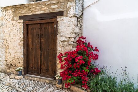 Beautiful narrow streets in Lania village, Cyprusの写真素材