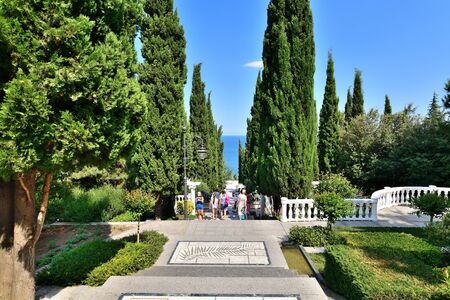Partenit, Crimea - July 8. 2019. A Main alley in a Park landscape art Aivazovskoeのeditorial素材