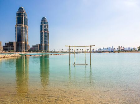 Doha, Qatar - Nov 11. 2019. New buildings skyscrapers on Pearl Islandのeditorial素材